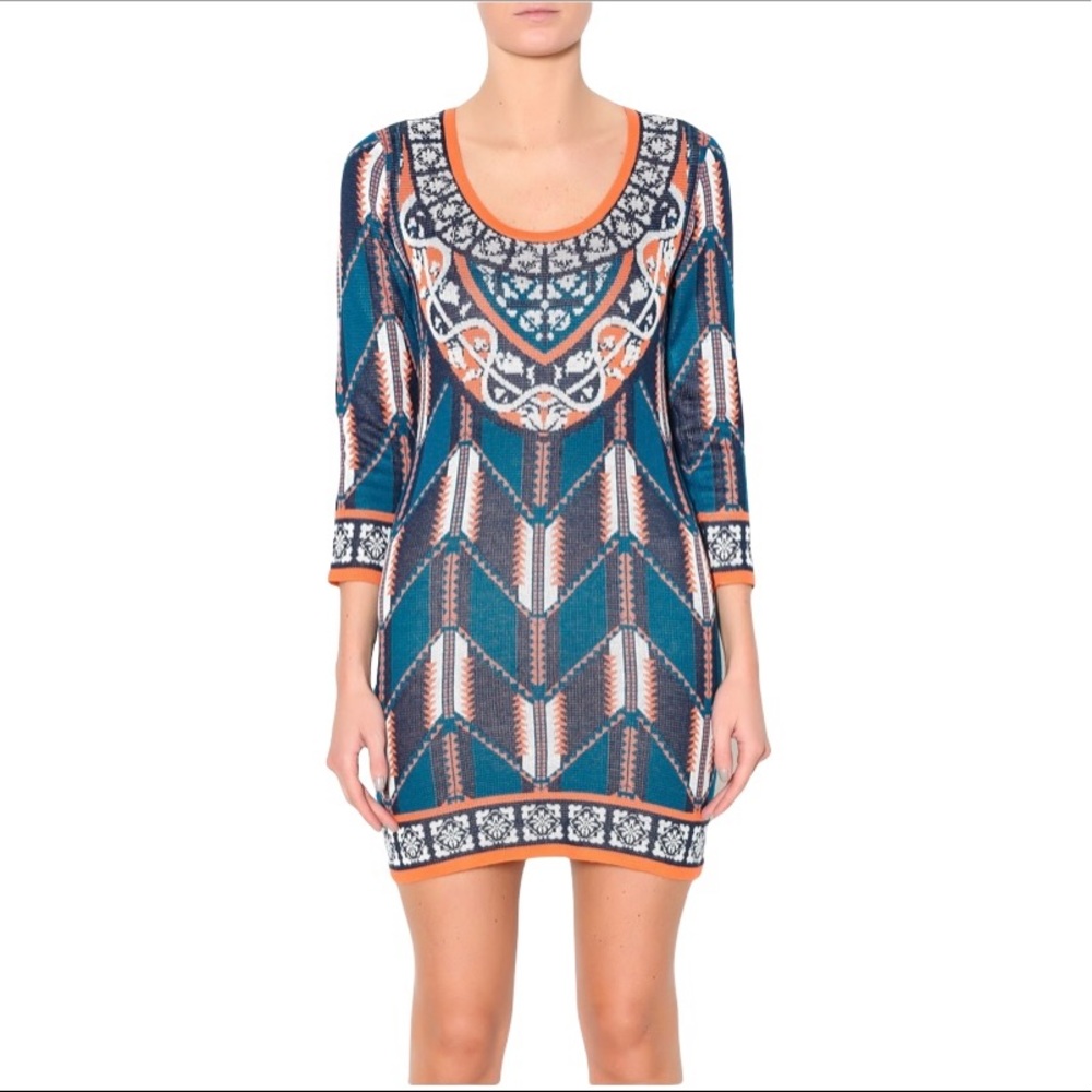 Flying tomato chevron sweater dress Aqua ethnic dress 3/4 sleeves mini M